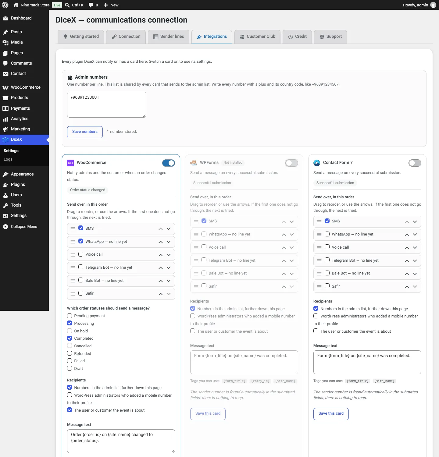 The Integrations tab