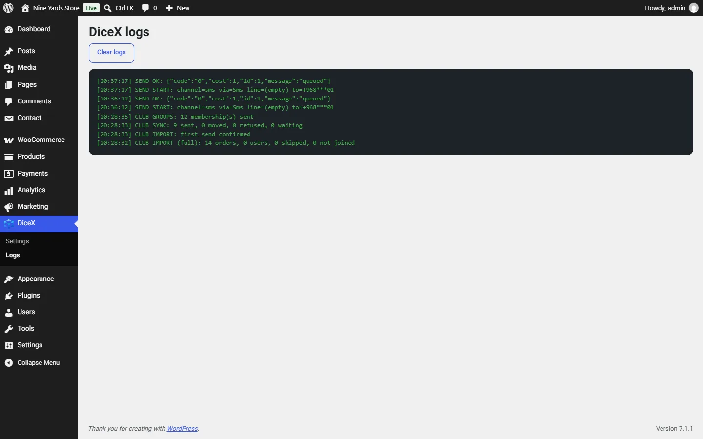 The Logs page
