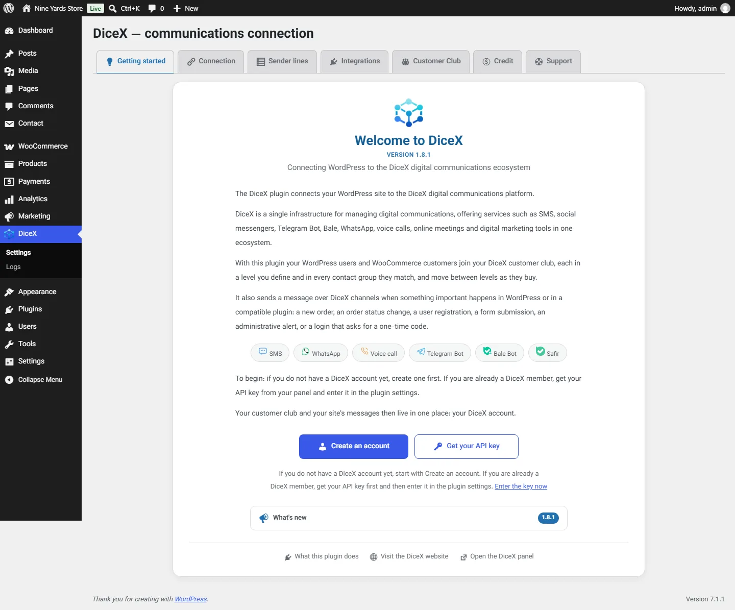 The Getting started tab